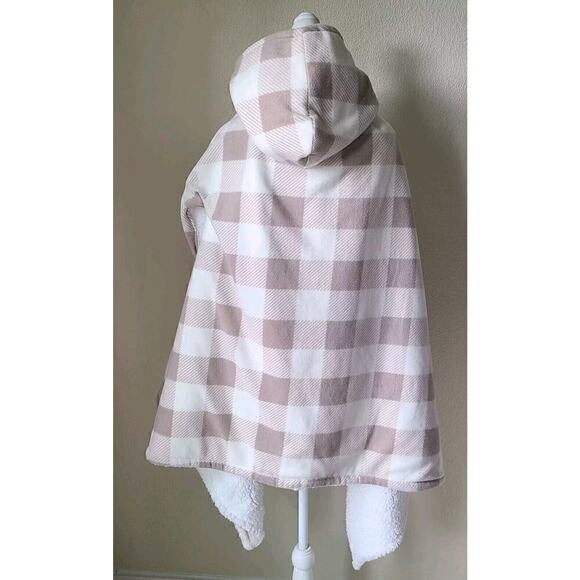 Soft Surroundings Fleece Cape Poncho Shawl Plaid Hood Women One Size Puff Balls - Picture 8 of 10